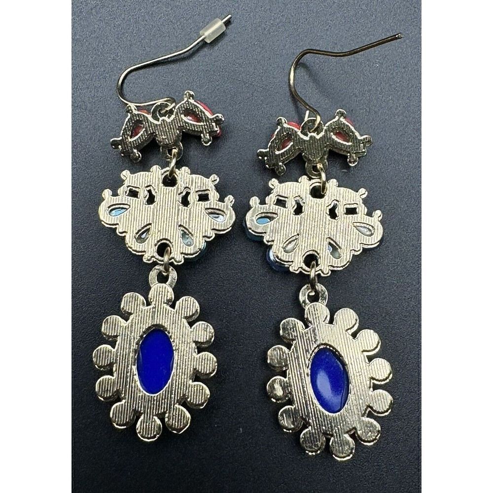 Gold Tone Multicolor Acrylic Rhinestone Chandelier Style Dangle Earrings - Picture 4 of 6